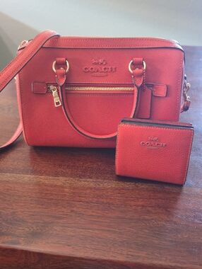 COACH Red Pebbled Leather Crossbody with Matching Wallet